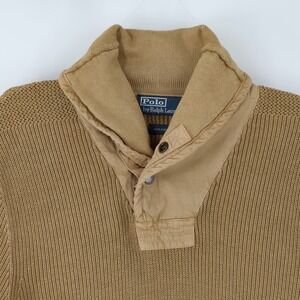 Polo Ralph Lauren Chunky Knit Cotton Shawl Collar Cardigan Mens Small Beige